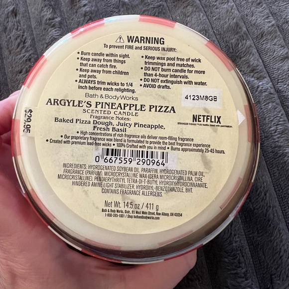Bath & Body Works Stranger Things Argyles Pineapple Pizza 3 Wick Candle - Picture 4 of 5